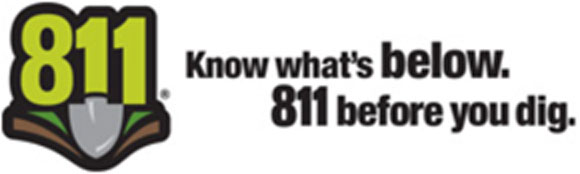 811 logo. Know what's below. 811 before you dig.'